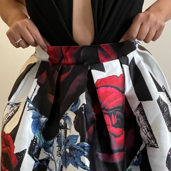 Floral Lined Puffy Midi Skirt -L- - Picture 5 of 11